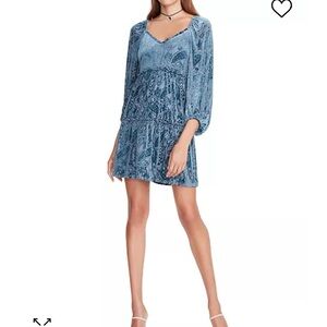 Betsey Johnson Blue Pleated Long Sleeve Cocktail Dress